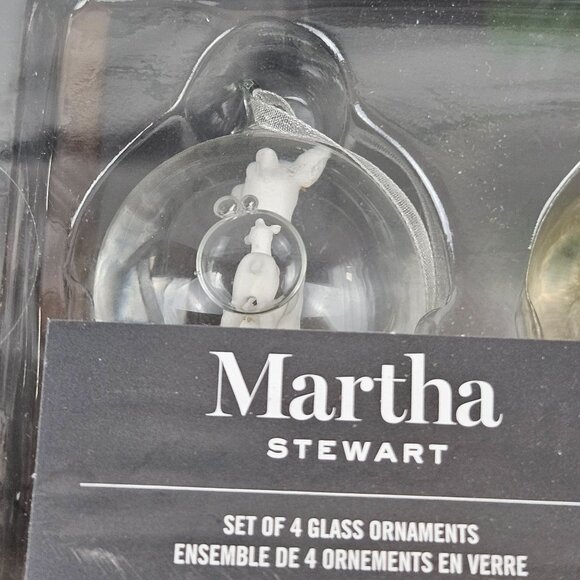 Martha Stewart Glass Dome Ornaments Set of 4 Woodland Birch Base Christmas - Picture 6 of 10